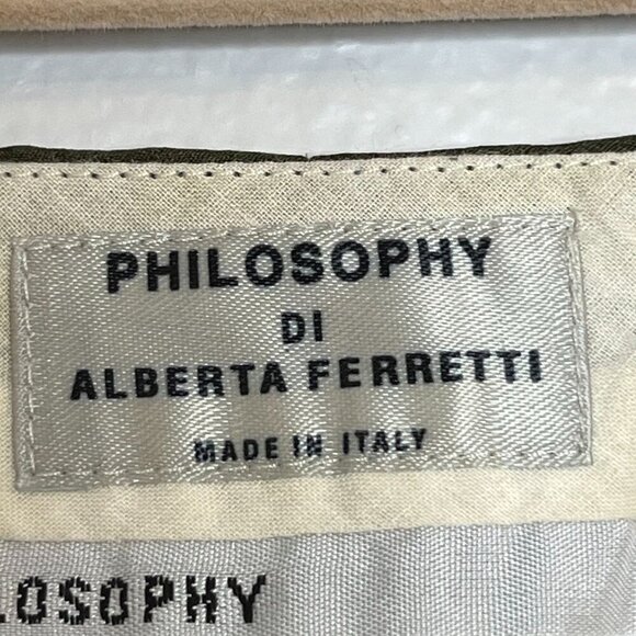 Philosophy Alberta Ferretti 100% Silk Satin Cinch Leg Skinny Pant Olive Green 4 - Picture 4 of 12